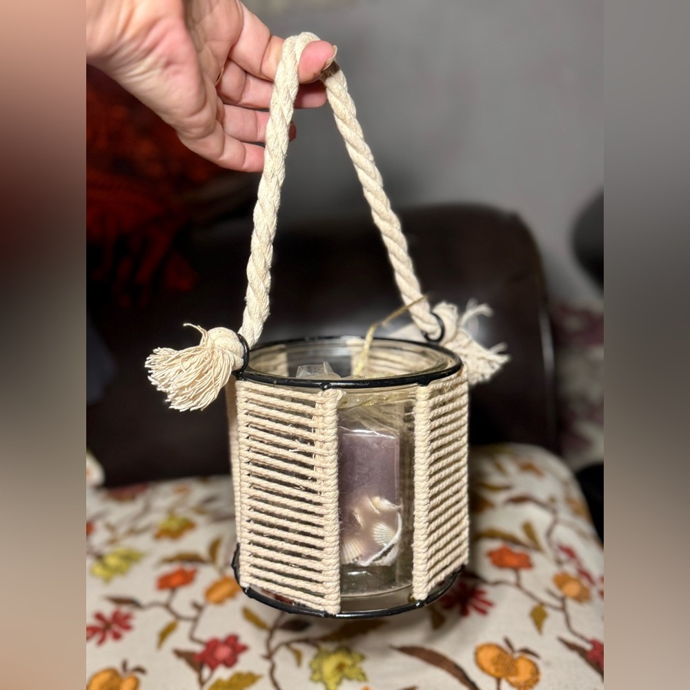 Cream and Black Rustic Candle Holder with Farmhouse Charm